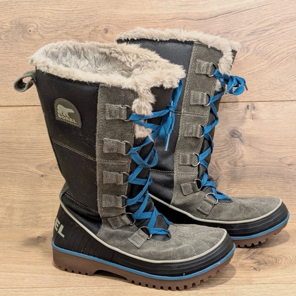 Sorel Women's Black Gray Boots Blue Lace Up 10